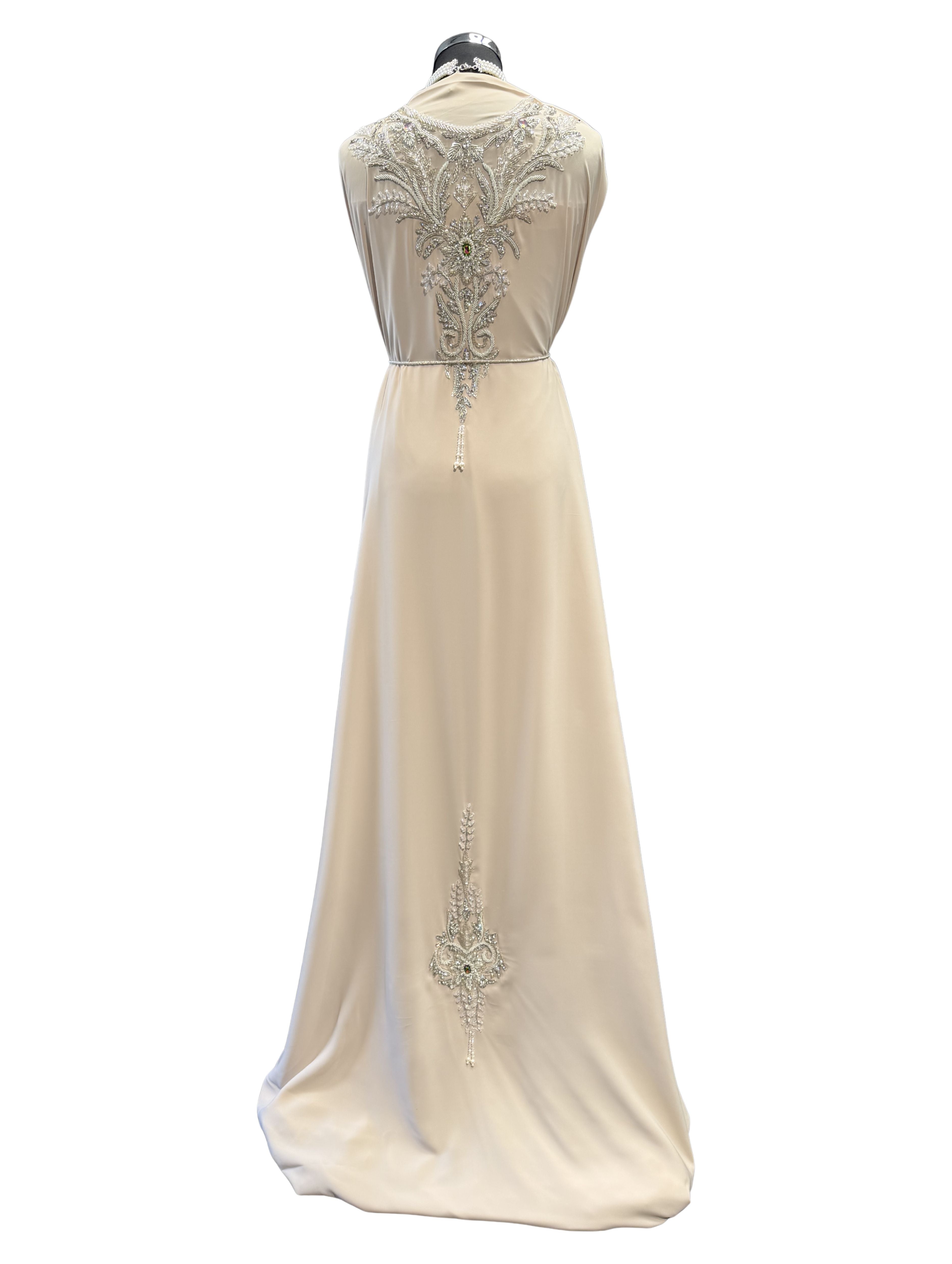 Beige crêpe takshita stof achterkant zonder bewerking