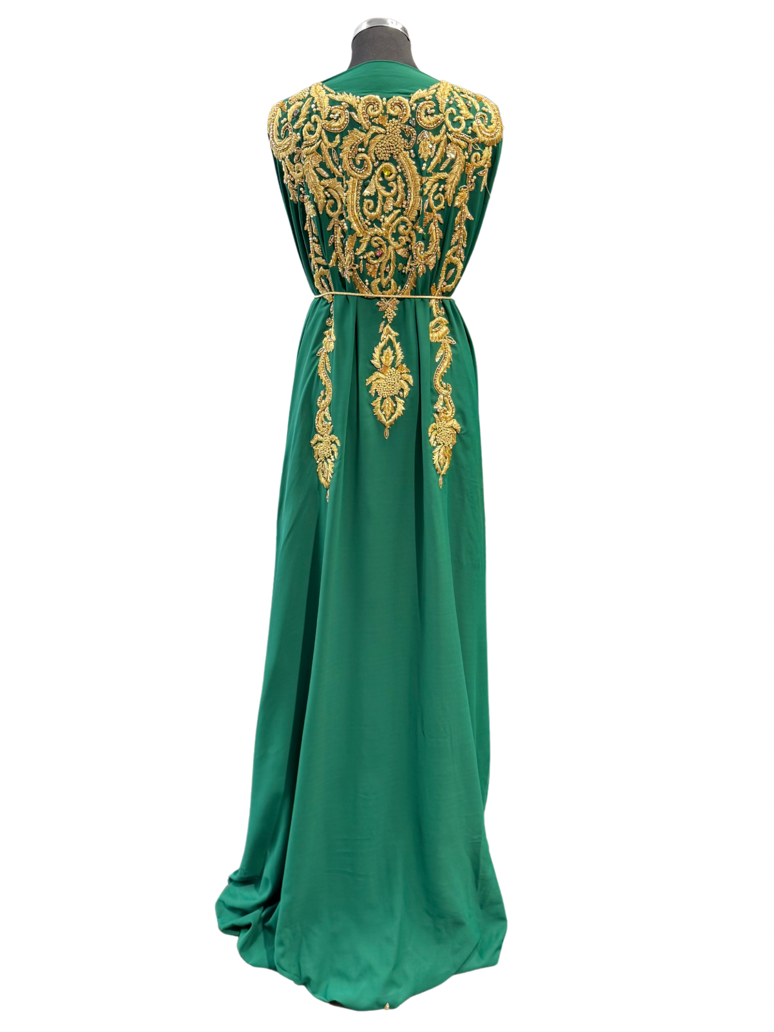 Donkergroene crêpe takshita stof achterkant zonder bewerking