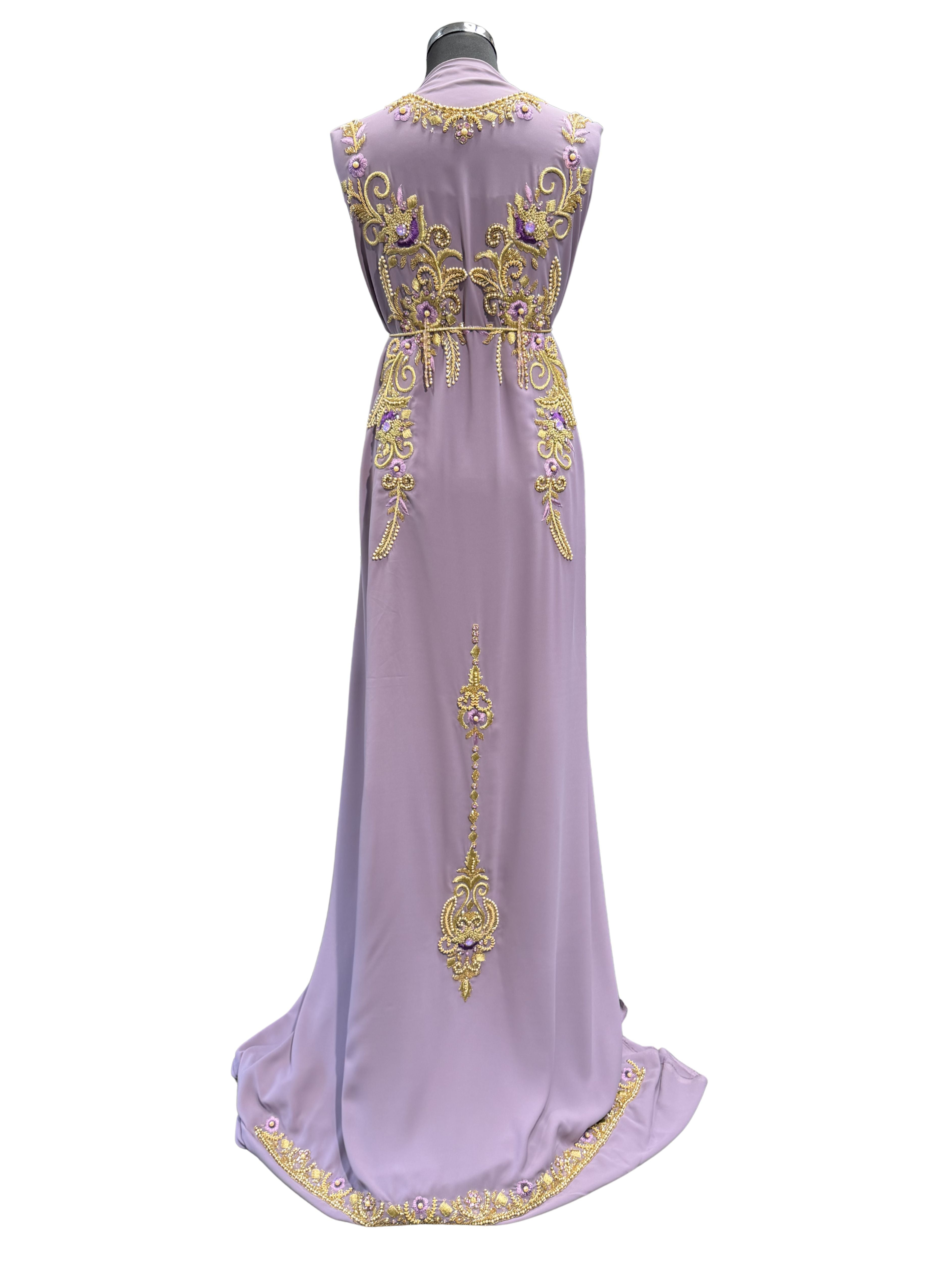 Paarse crêpe takshita stof achterkant zonder bewerking