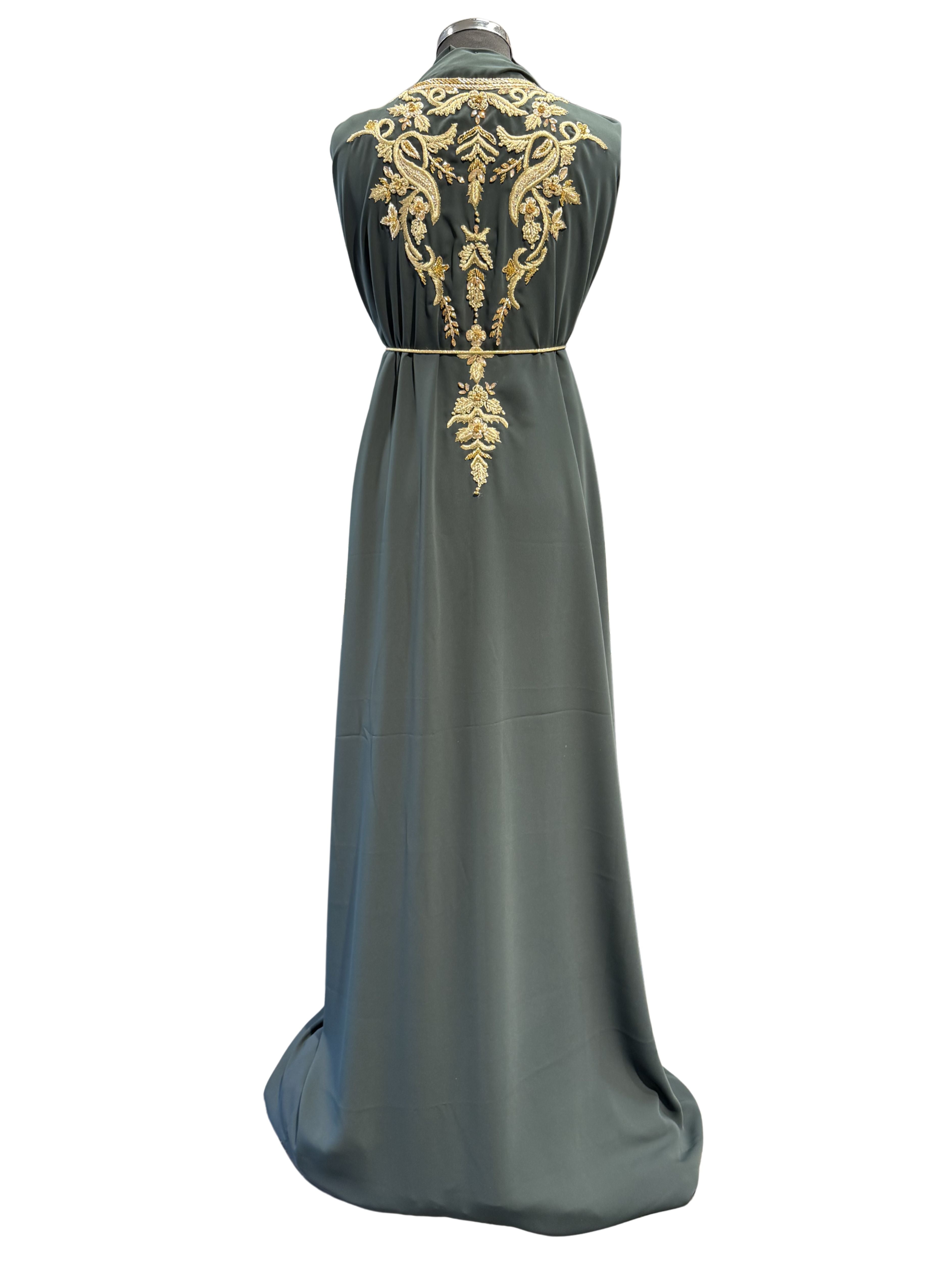 Smaragdgroene crêpe takshita stof achterkant zonder bewerking