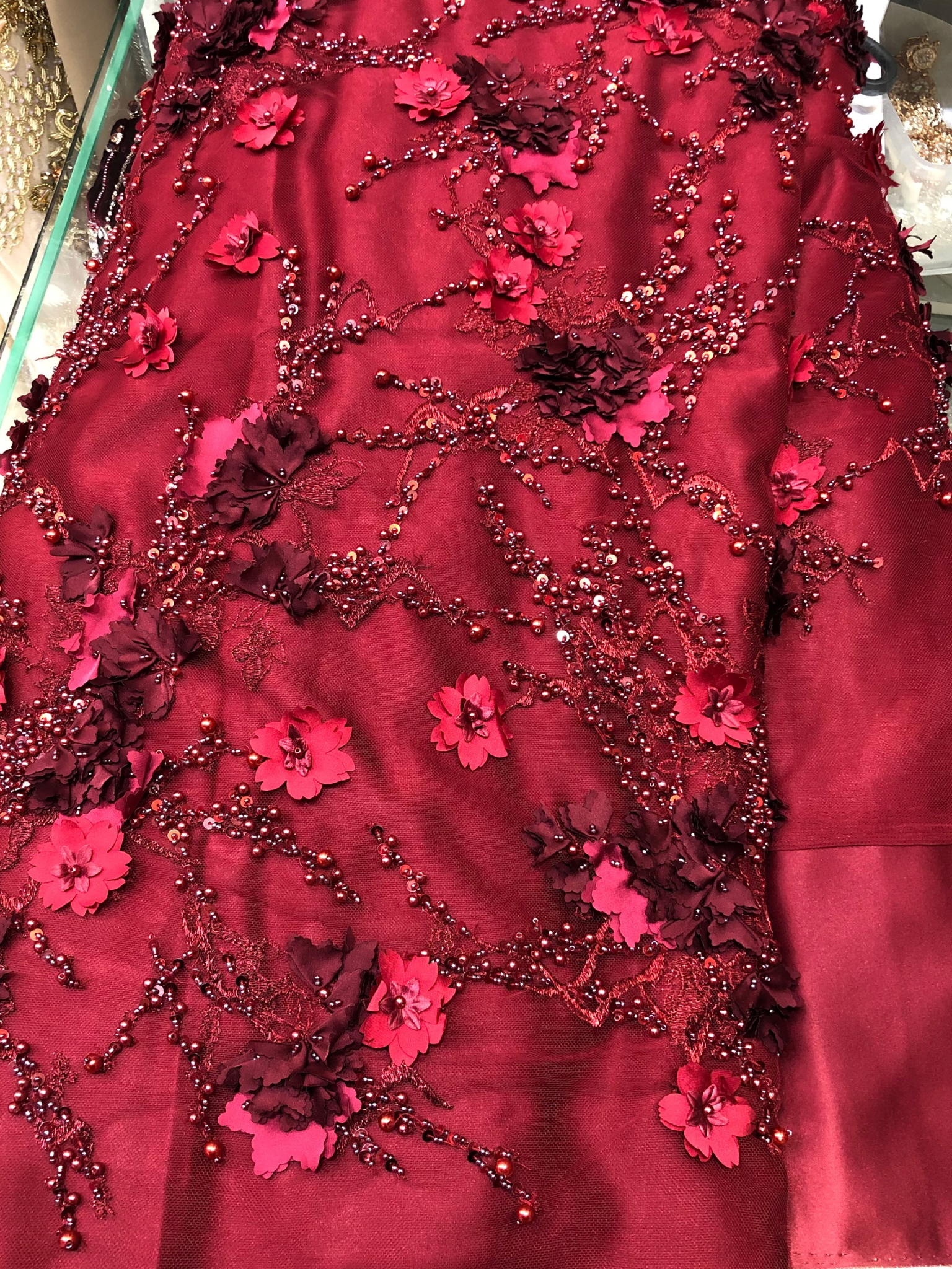 Lace fabric burgundy