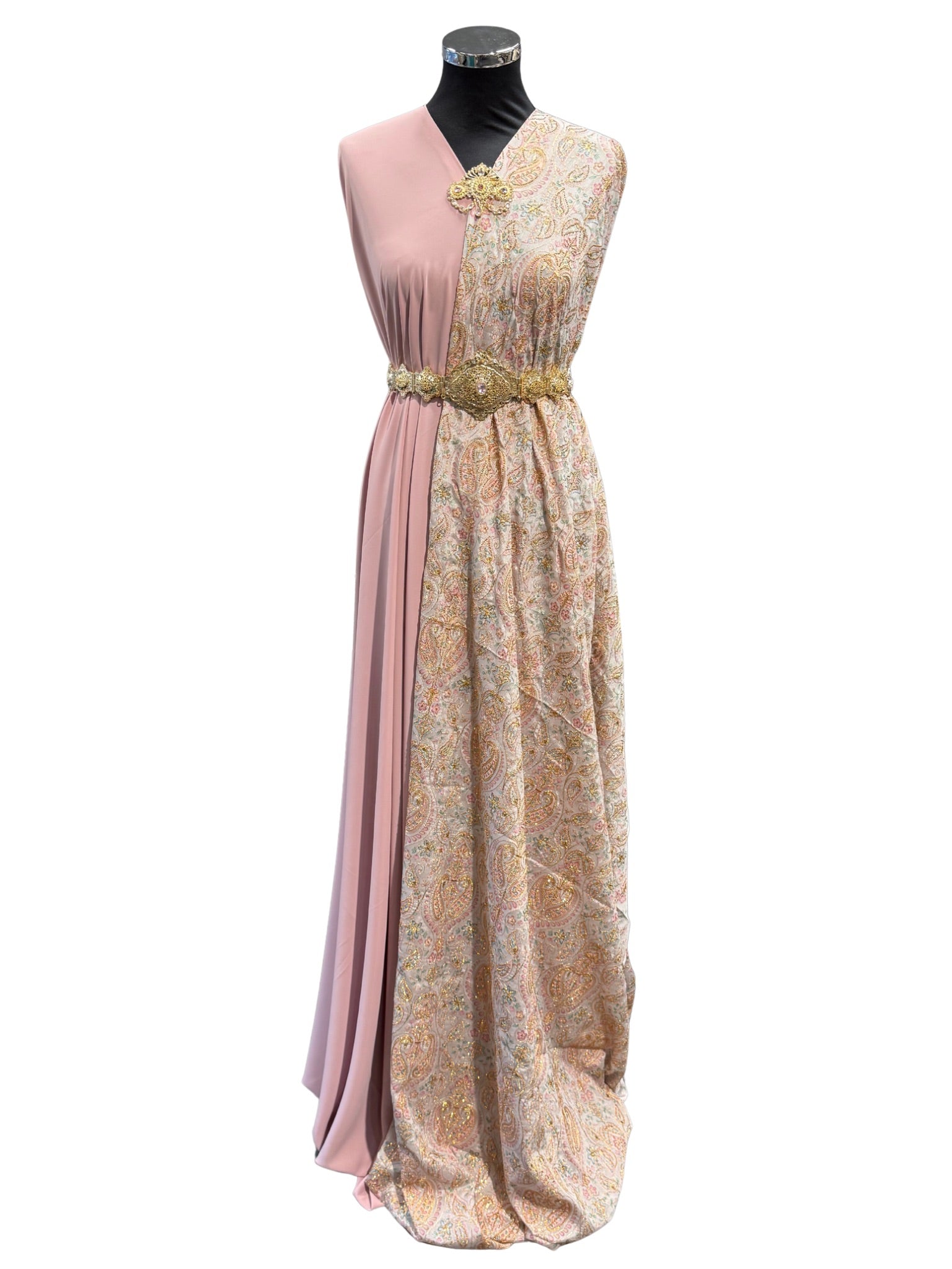 Sari stof grijs met gouden steentjes