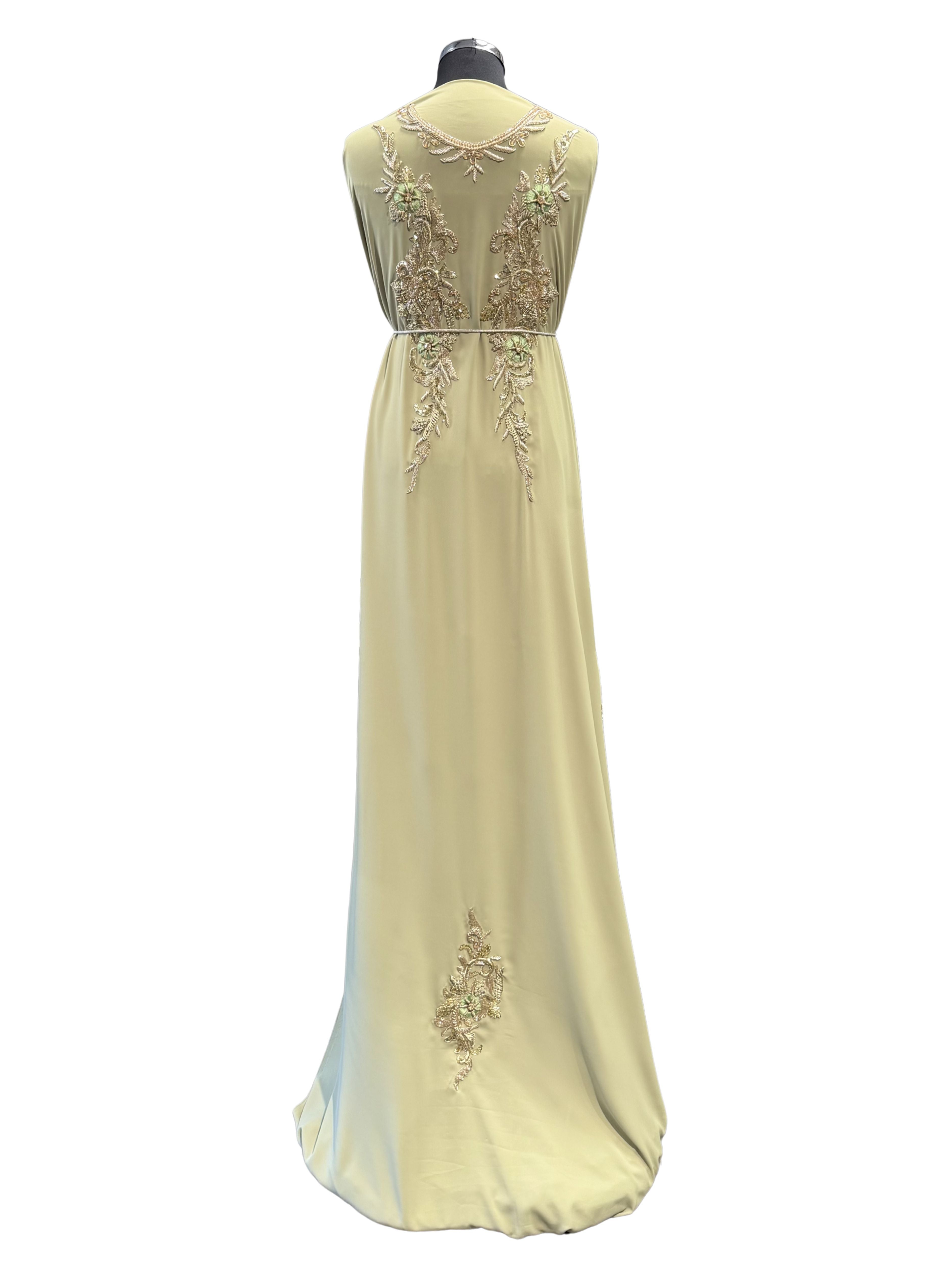 Pistache crêpe takshita stof achterkant zonder bewerking