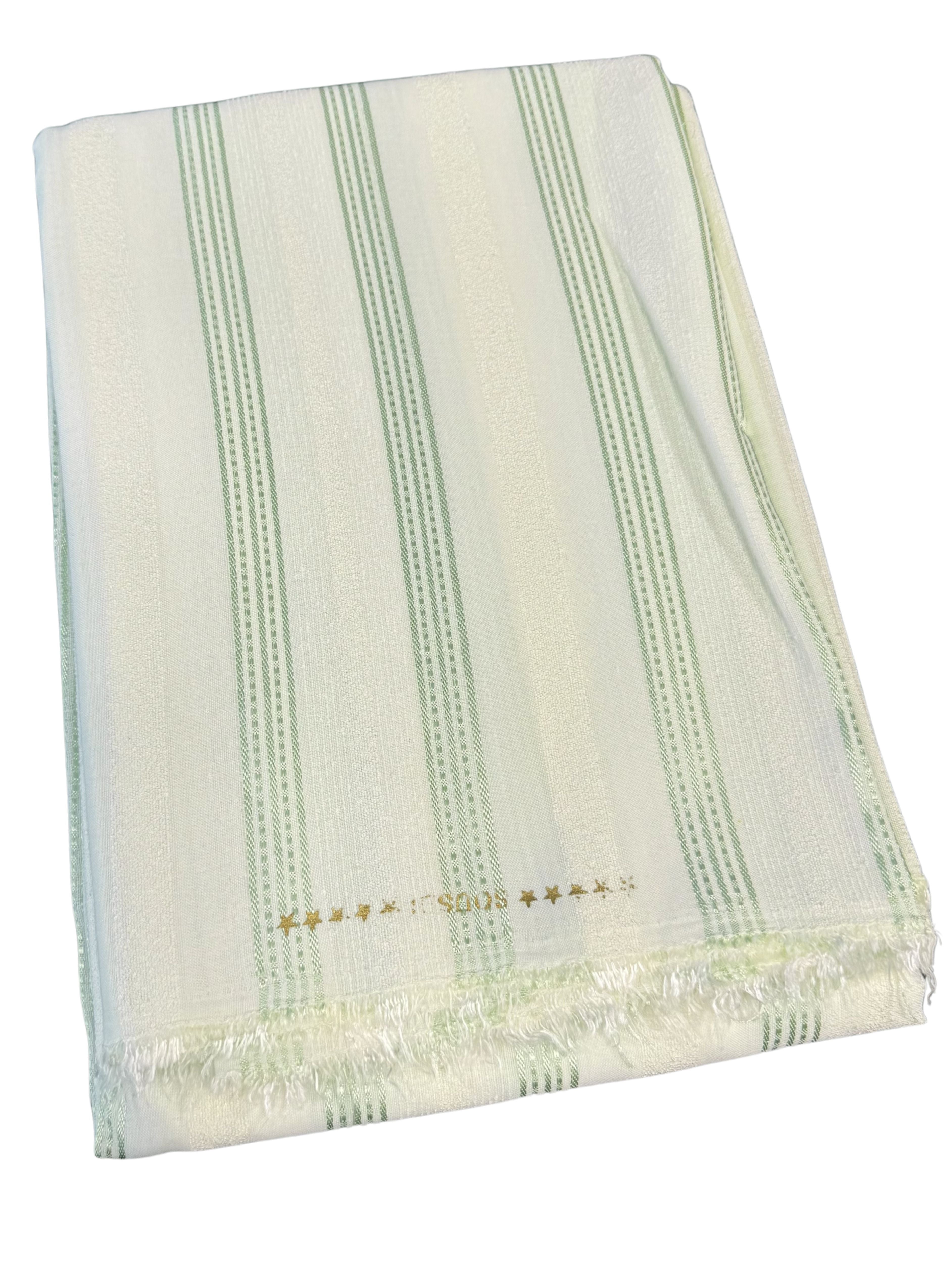 Crème Sousdi stof met mint groene details voor heren djellaba.