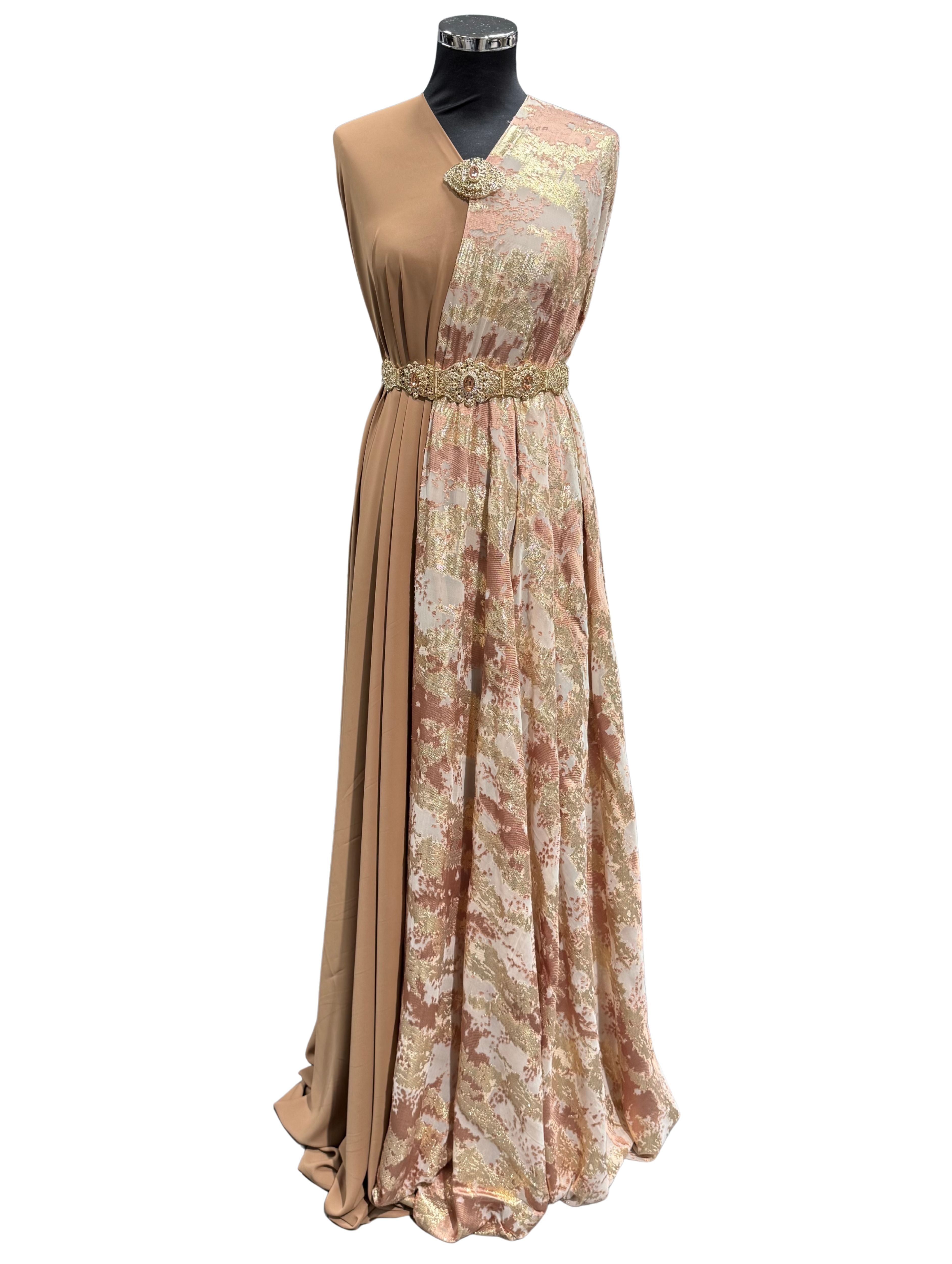 Mocha tlija stof van hoogwaardige kwaliteit, geschikt voor takshita, dirac en andere traditionele kleding.