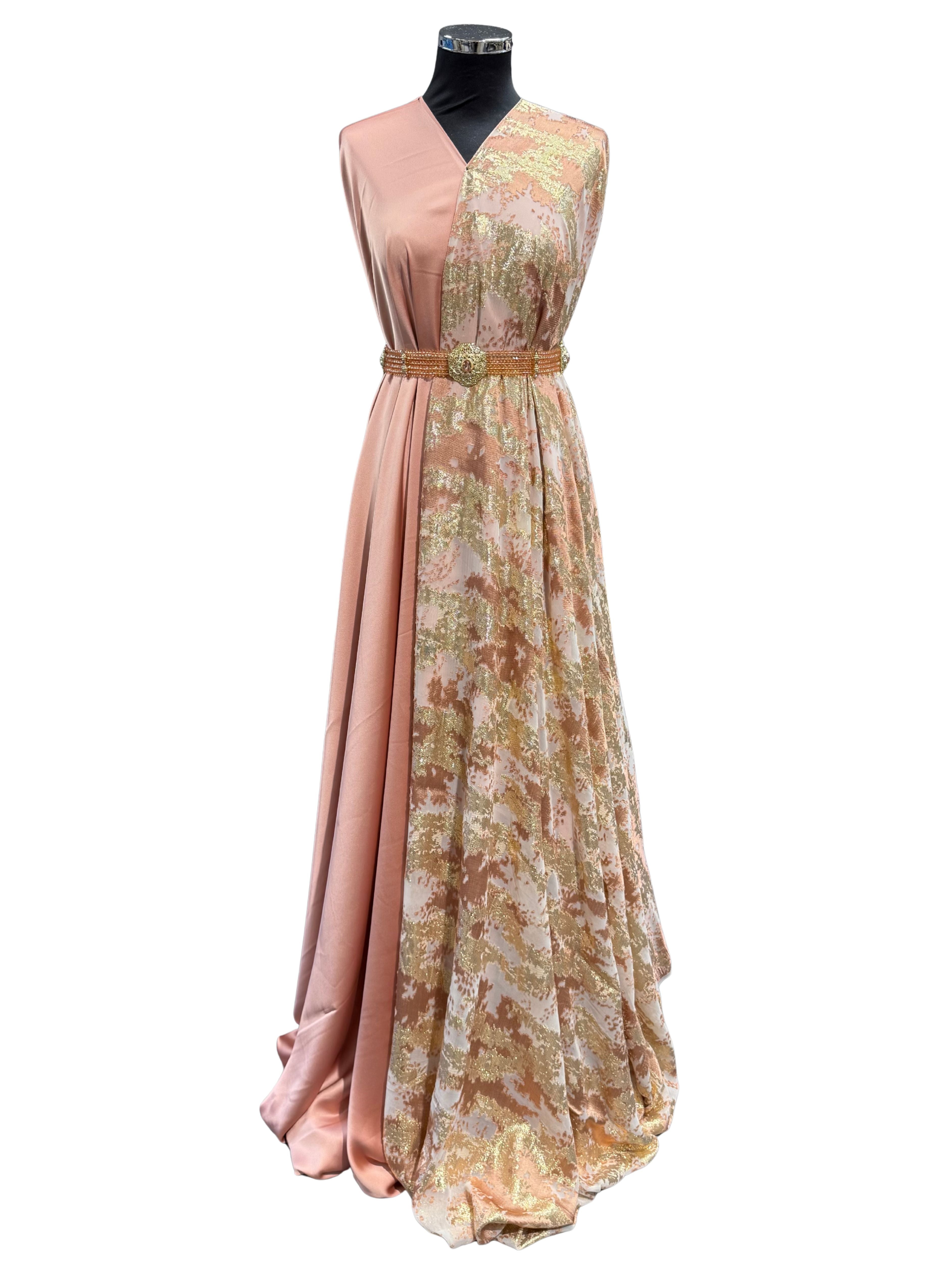 Oud roze tlija stof van hoogwaardige kwaliteit, geschikt voor takshita, dirac en andere traditionele kleding.