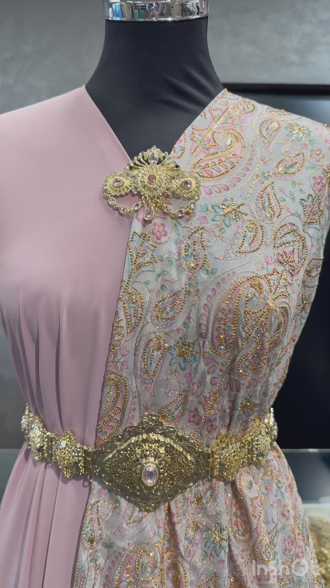 Sari stof grijs met gouden steentjes 